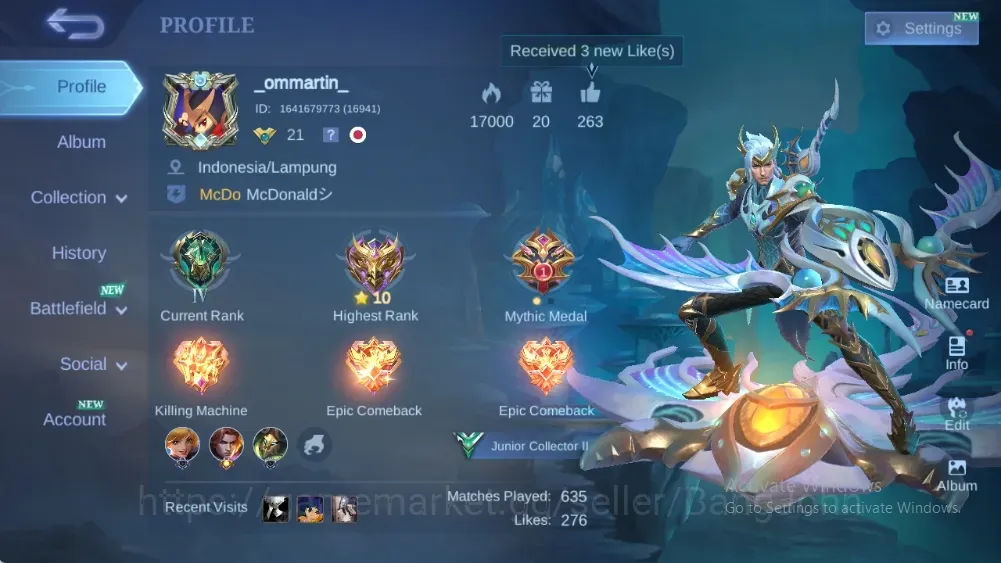 Mobile Legends: Bang Bang Accounts Others Global|50S|Junior|Epic Yss Roger Rafaela Kufra,Ceate Natalia Granger,9thPlace 1