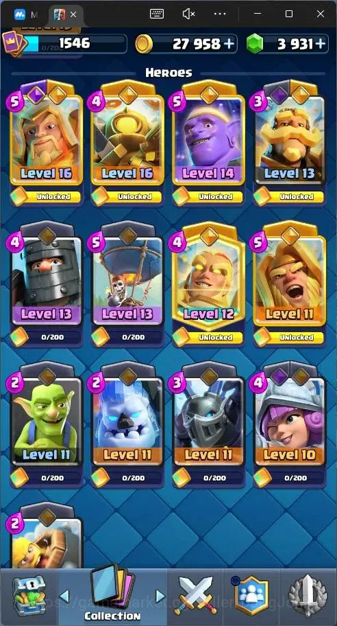 Clash Royale Accounts Global |CL 1546|KTL 15|12256 Trophy|121 Cards|12 M image 12