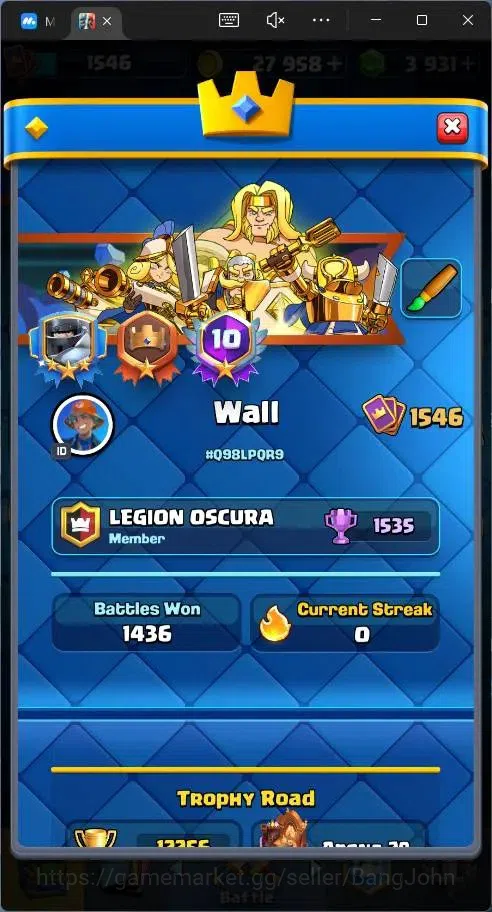 Clash Royale Accounts Global |CL 1546|KTL 15|12256 Trophy|121 Cards|12 M image 3