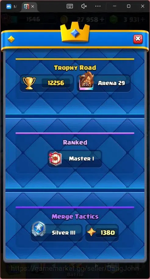 Clash Royale Accounts Global |CL 1546|KTL 15|12256 Trophy|121 Cards|12 M image 4