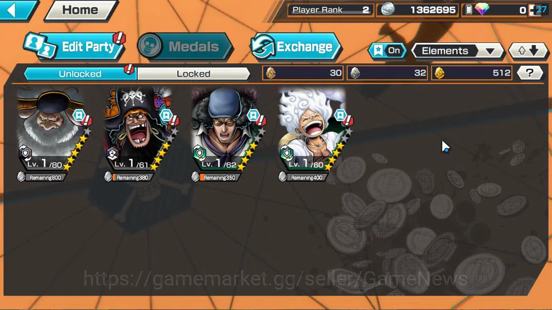 One Piece Bounty Rush Accounts Global|4 EX| T5E St.Jaygarcia Saturn,T4E Marshall image 3