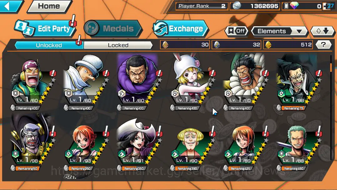 One Piece Bounty Rush Accounts Global|4 EX| T5E St.Jaygarcia Saturn,T4E Marshall image 5