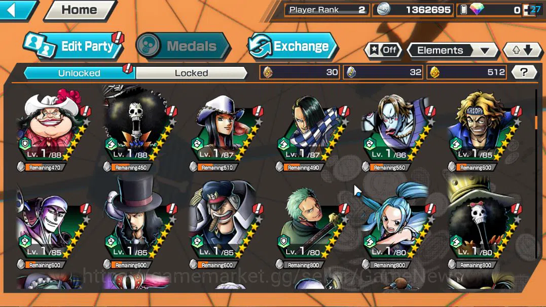One Piece Bounty Rush Accounts Global|4 EX| T5E St.Jaygarcia Saturn,T4E Marshall image 6