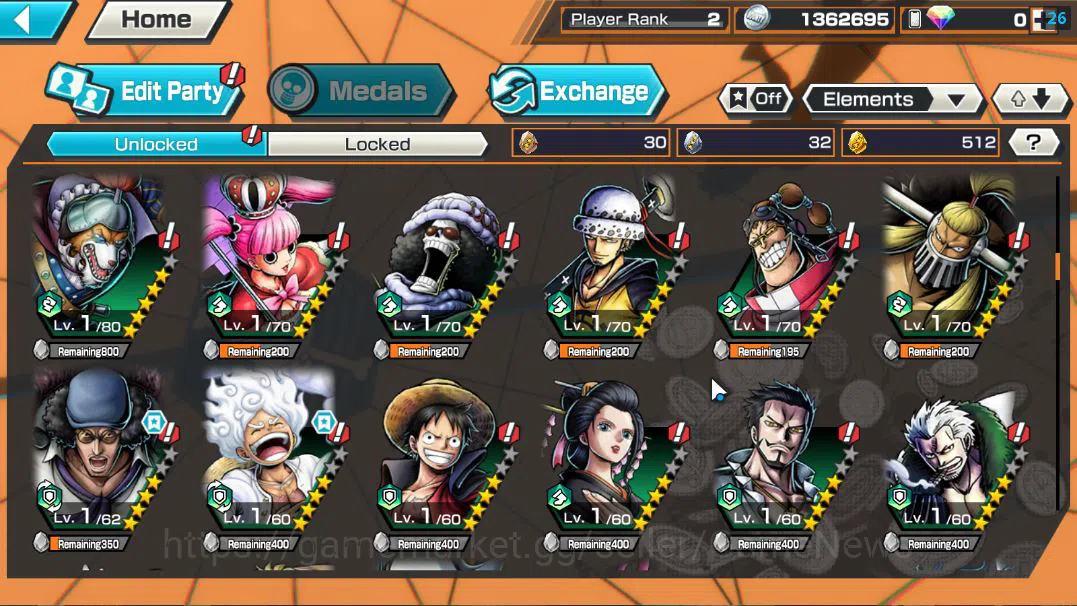 One Piece Bounty Rush Accounts Global|4 EX| T5E St.Jaygarcia Saturn,T4E Marshall image 7