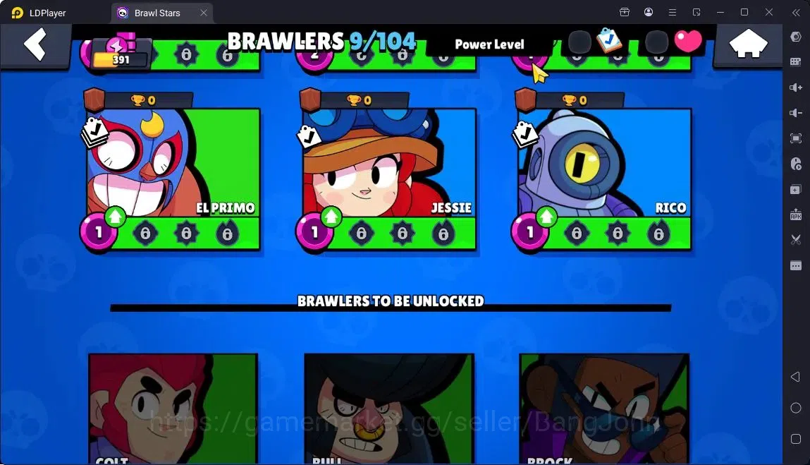 Brawl Stars Accounts Global |Trophy 391|9 Brawler|1 Max Hypercharge(Edgar)|1740 Bling|30 Gems|1 Rare,1 Epic Skins 6