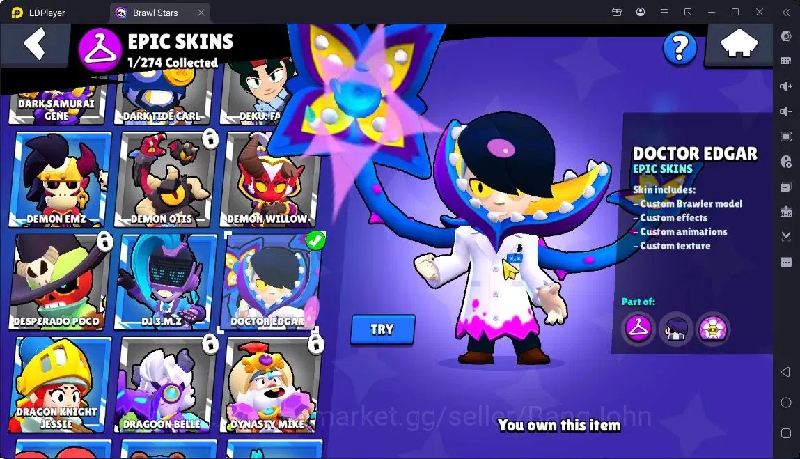 Brawl Stars Accounts Global |Trophy 391|9 Brawler|1 Max Hypercharge(Edgar)|1740 Bling|30 Gems|1 Rare,1 Epic Skins 8