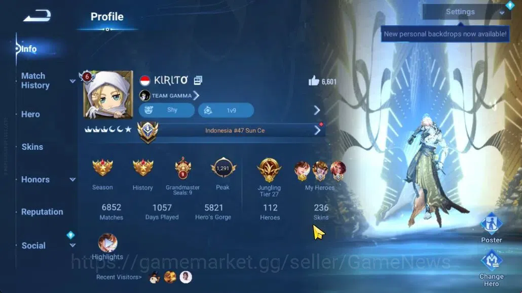 Honor of Kings Accounts Hero112 Skin236|Mythic Li Bai,Limited(Kongming,Hei image 2