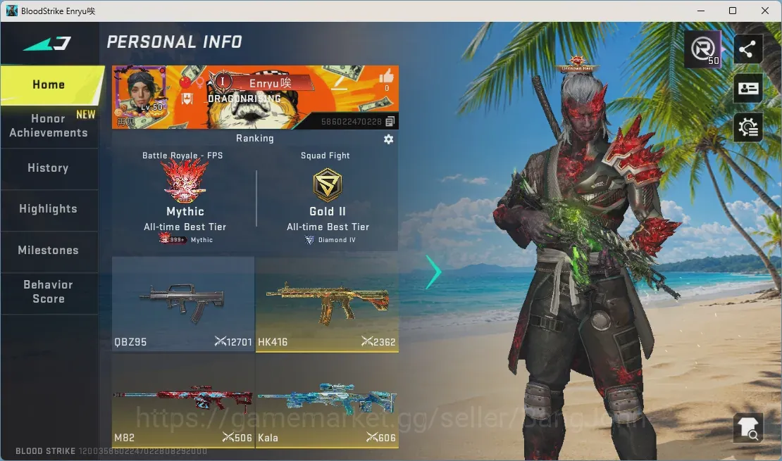 Blood Strike Accounts Collab Skin ASIA|Evo Fal|Eternal Galil-Noxdra Lv.3,MP7-Tidesong Lv.3|Ultra Melee: The Iron-|2 Collab 1