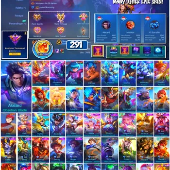Mobile Legends: Bang Bang Accounts #4377 291 Skins | Alucard Obsidian Blade (LEGEND) | Aurora Kula Diamond (KOF) | Karina