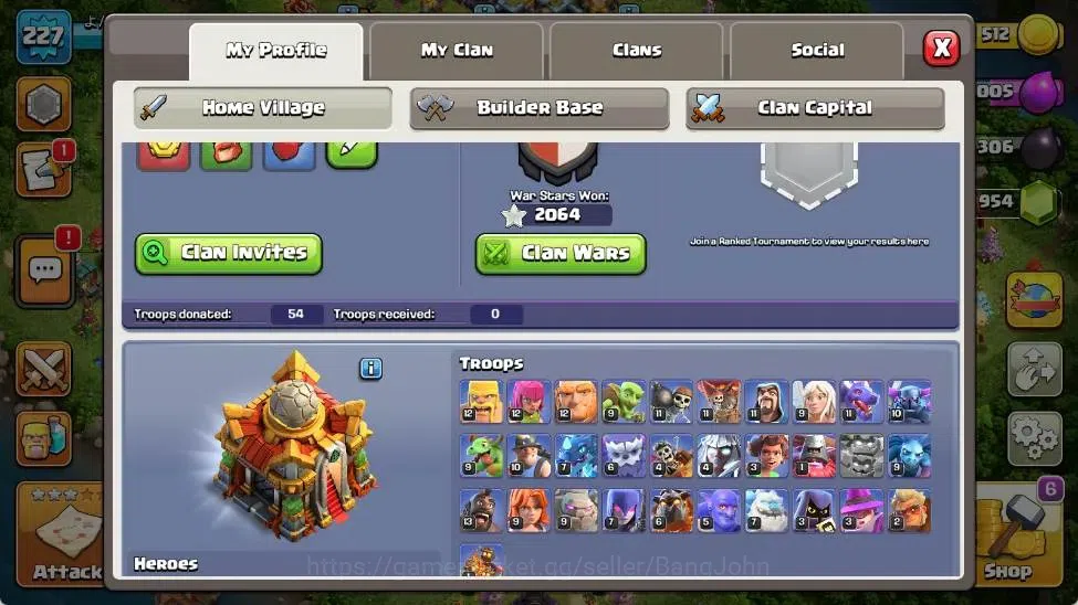 Clash of Clans Accounts Global | TH 16-BH 10|LVL 227|HH 10|AQ 88,MP 64,GW image 1