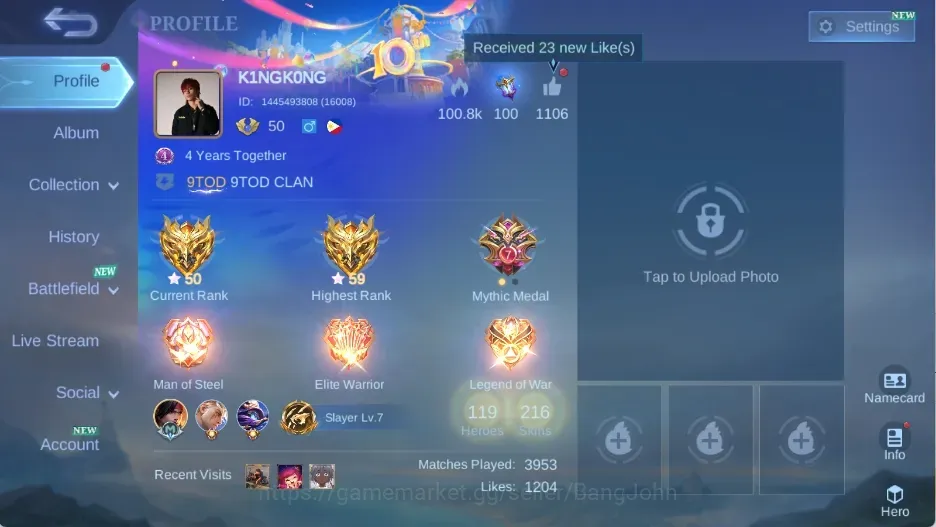 Mobile Legends: Bang Bang Accounts Collector Global|Skin 216|Renowned|KOF Karina|Sanrio Floryn|LBox Alpha|Collect 1
