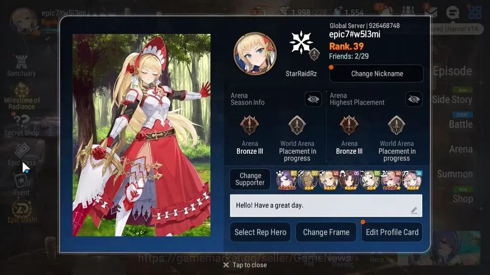 Epic Seven Accounts Starter Global UnVerif|NewEra|3 ML(BW Iseria,Empyream Ilynav,D Lilibet)+Estelle,AB Fumyr,A 2