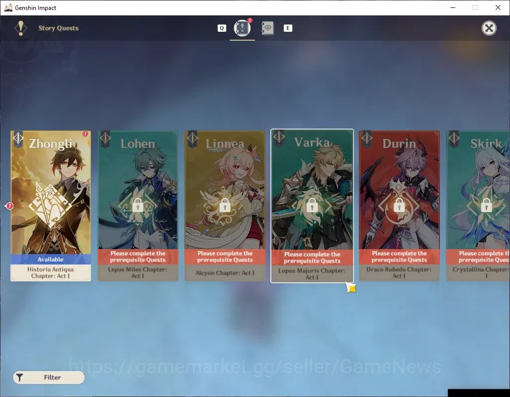 Genshin Impact Accounts Others Asia|AR 50|Premium Team Varka|3 Limited + 1(*5 Weapon)|Varka,Nicole,Durin|Female MC|Take 16