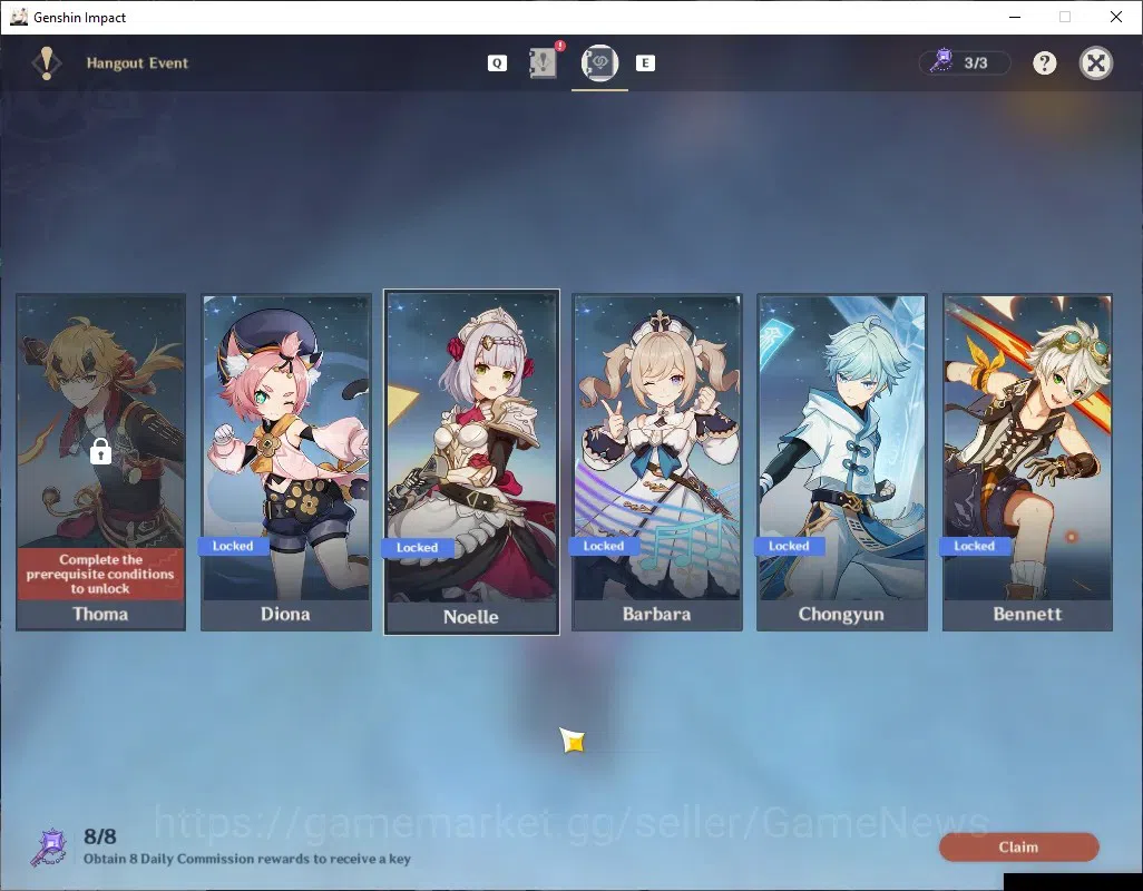 Genshin Impact Accounts Others Asia|AR 50|Premium Team Varka|3 Limited + 1(*5 Weapon)|Varka,Nicole,Durin|Female MC|Take 17