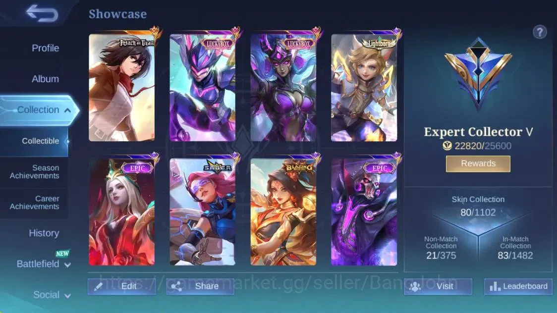 Mobile Legends: Bang Bang Accounts Global|Hero 55|Skin 80|Expert|Collab Fanny Mikasa| image 2