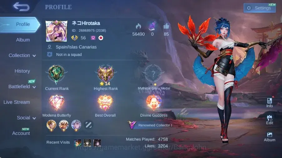 Mobile Legends: Bang Bang Accounts Collector Global|Skin 277|Renowned|Legend Miya+Freya+Lunox,LBox 1