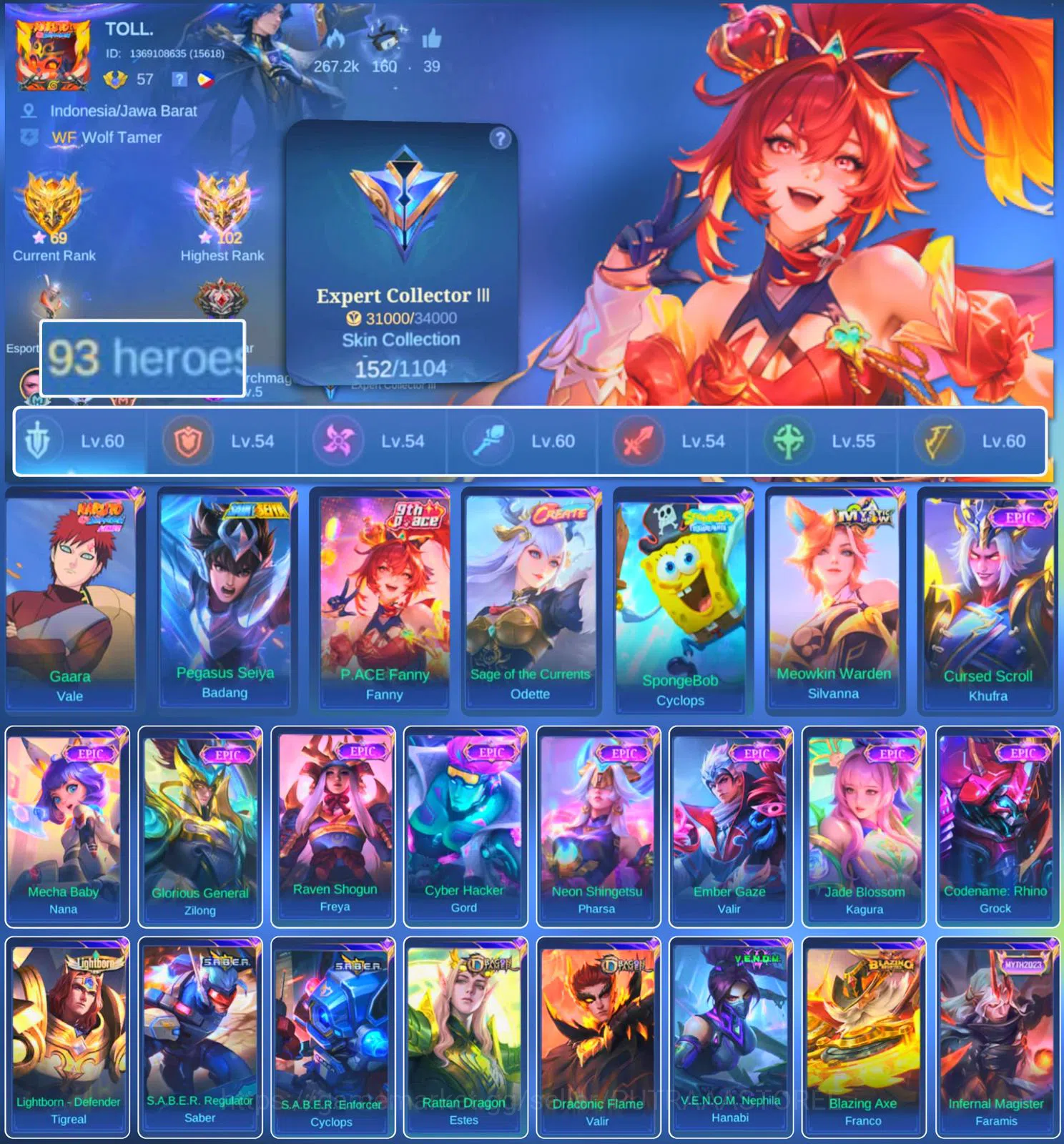 Mobile Legends: Bang Bang Accounts HERO 93 SKIN 152 | EMBLEM GOOD| VALE GARA| PACE FA image 1
