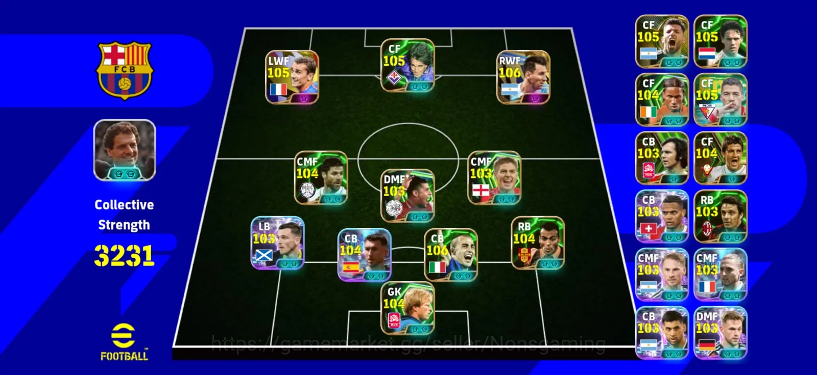 eFootball Accounts High-End 11 manager booster x Messi old x Griezman x Batistuta x David villa x 722 pemain 1