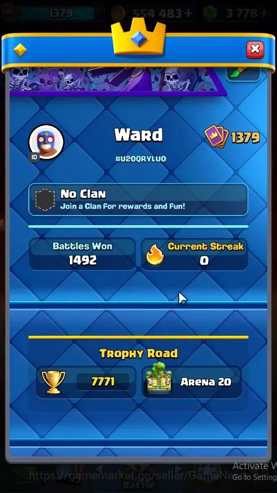 Clash Royale Accounts High-End Lvl 1379|Trophy 7839|Limited Skin|KTL 14|Card 120|8 EVO 7 Champ 20 Legend ,33 Epic,30 Rare,29 2