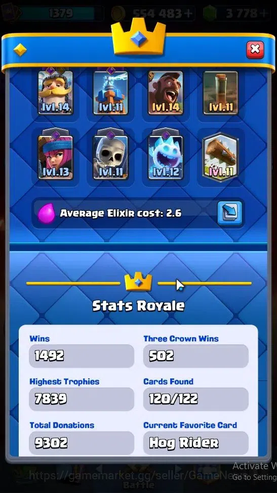 Clash Royale Accounts High-End Lvl 1379|Trophy 7839|Limited Skin|KTL 14|Card 120|8 EVO 7 Champ 20 Legend ,33 Epic,30 Rare,29 3