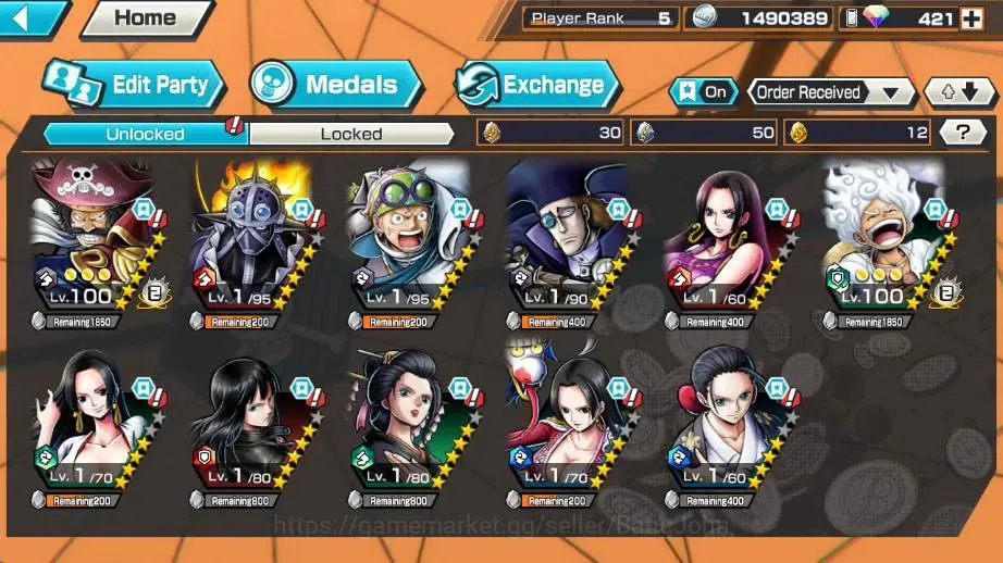 One Piece Bounty Rush Accounts High-End Global | EX 2 |2 Max | PR 5 | Monkey D. Luffy Max, Gol D. Roger Max | RD 421 4