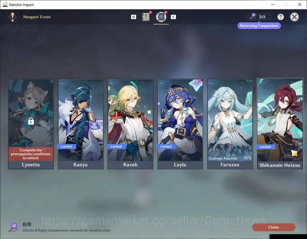 Genshin Impact Accounts Others ASIA|AR 56|7 Limited + 2 (*5 Weap)|Arlec,Xilonen,Kazuha,Childe,Klee,Clorinde,Chiori|Reunion 20