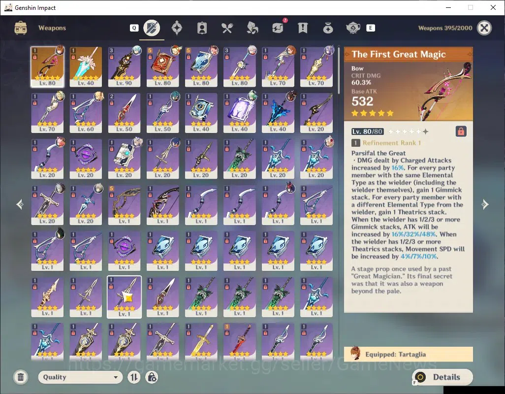 Genshin Impact Accounts Others ASIA|AR 56|7 Limited + 2 (*5 Weap)|Arlec,Xilonen,Kazuha,Childe,Klee,Clorinde,Chiori|Reunion 3