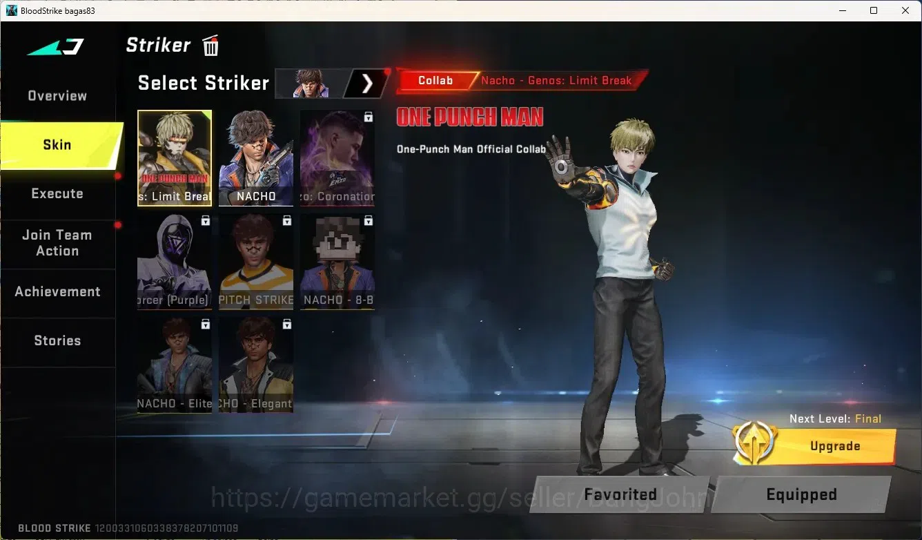 Blood Strike Accounts Collab Skin ASIA | 1 Eternal Collab Striker: Nacho - Genos: Limit Break [One Punch Man] | Check SS 4