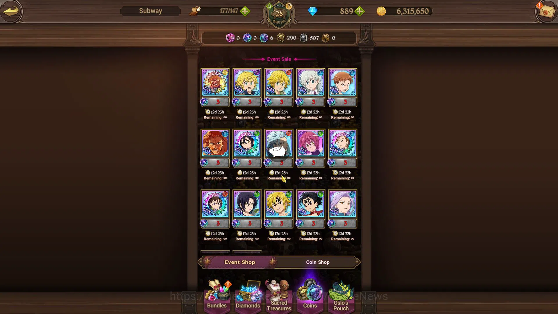 The Seven Deadly Sins: Grand Cross Accounts Global|961 K CC|Starter Ch4|889 Dm|1 UR + Collab F image 10