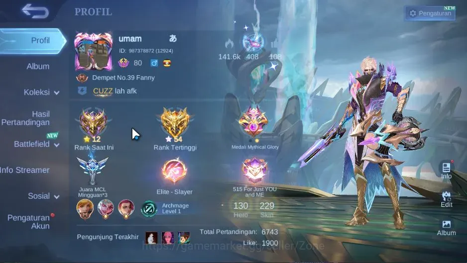 Mobile Legends: Bang Bang Accounts Collector Hero 130|Skin 229|HighGlory 54|CC Natalia,M7 Granger,6 EPIC,PACE Fanny,4 1