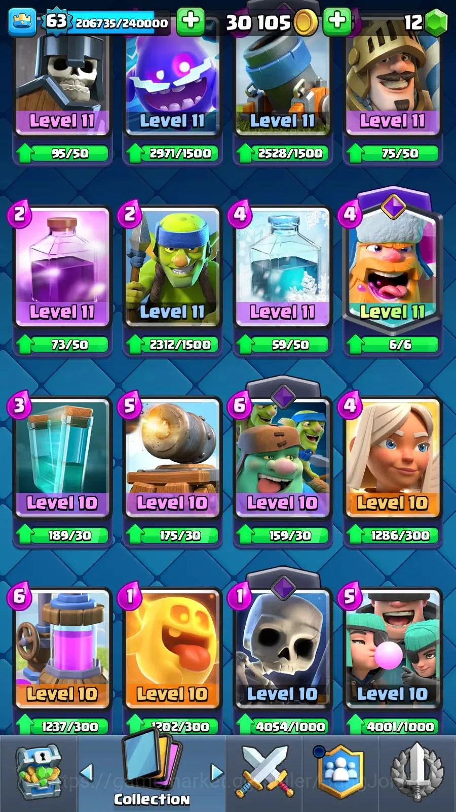Clash Royale Accounts Lv 63|KTl 15|Trophy 11633|Card 121|4 Max|8 Champ|7 image 12