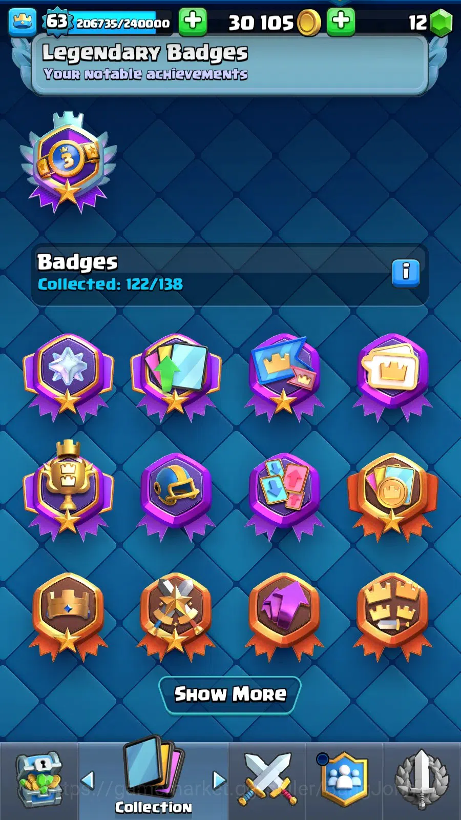 Clash Royale Accounts Lv 63|KTl 15|Trophy 11633|Card 121|4 Max|8 Champ|7 image 5
