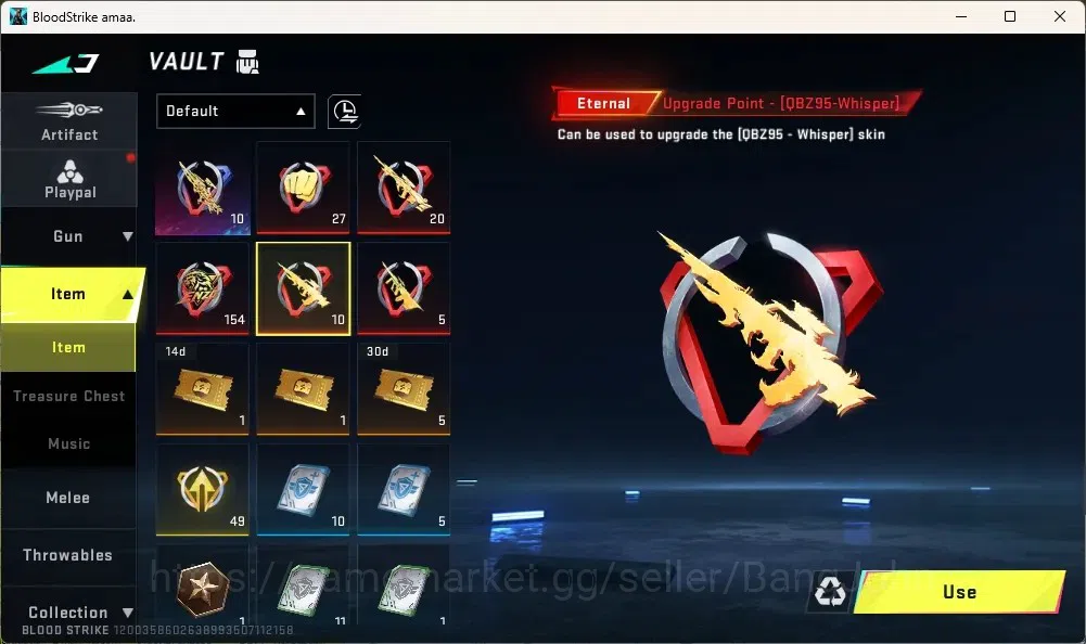 Blood Strike Accounts Collab Skin ASIA |1 Evo P90-Maestro| 2 ETERNAL GUN: AUG Empyrean, OBZ95 Whisper|1 Eternal Striker 10