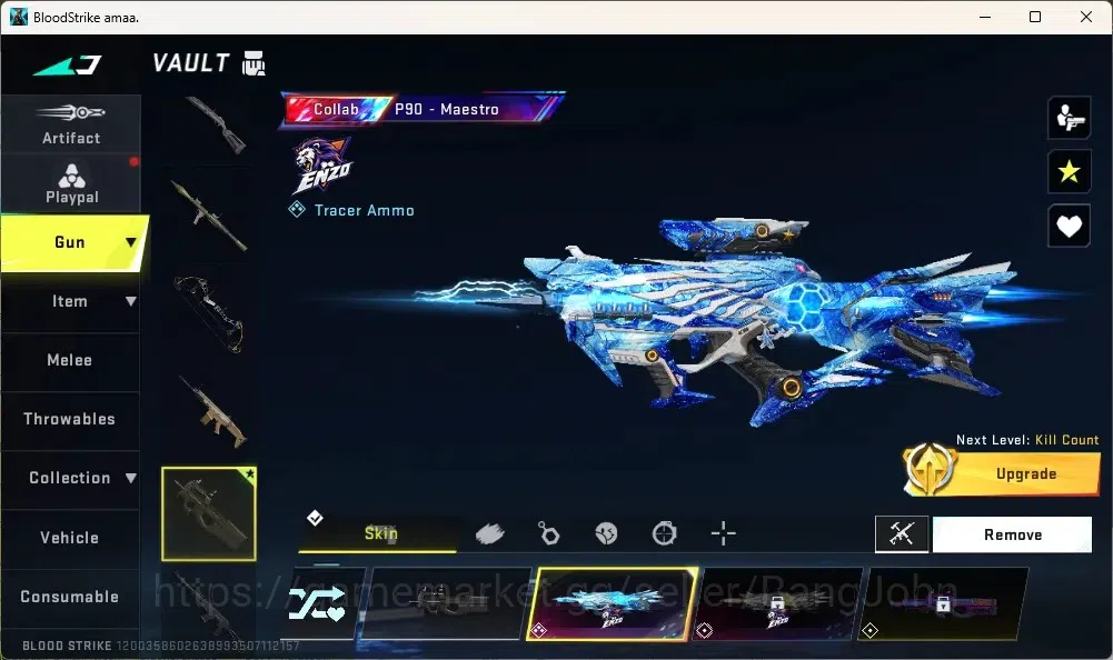 Blood Strike Accounts Collab Skin ASIA |1 Evo P90-Maestro| 2 ETERNAL GUN: AUG Empyrean, OBZ95 Whisper|1 Eternal Striker 3