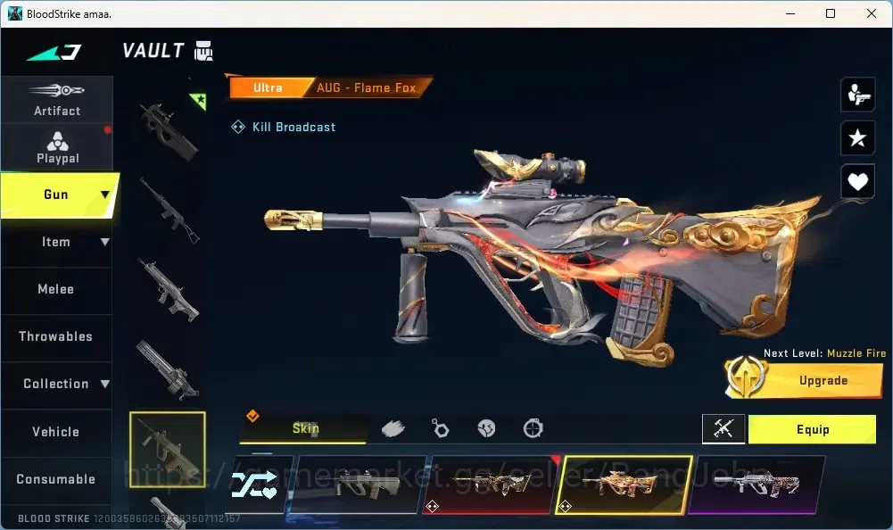 Blood Strike Accounts Collab Skin ASIA |1 Evo P90-Maestro| 2 ETERNAL GUN: AUG Empyrean, OBZ95 Whisper|1 Eternal Striker 5