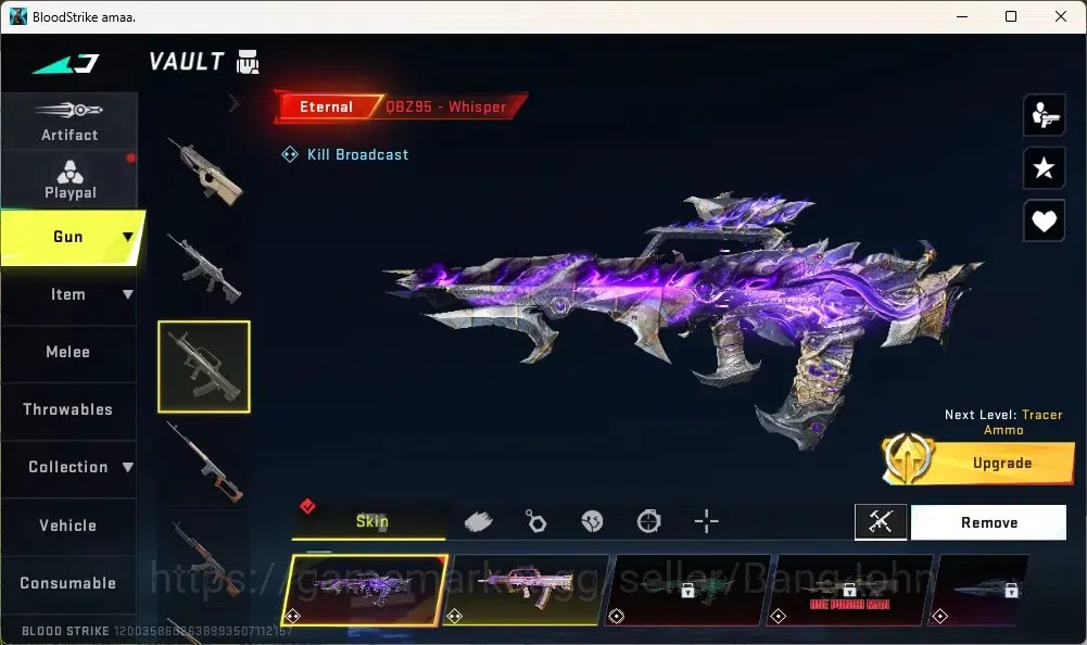 Blood Strike Accounts Collab Skin ASIA |1 Evo P90-Maestro| 2 ETERNAL GUN: AUG Empyrean, OBZ95 Whisper|1 Eternal Striker 8