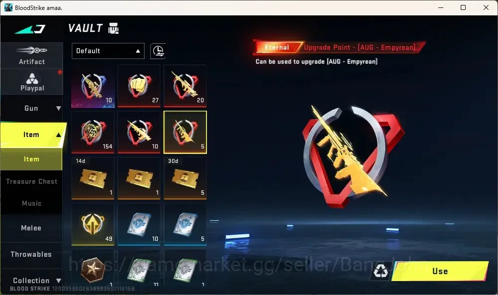 Blood Strike Accounts Collab Skin ASIA |1 Evo P90-Maestro| 2 ETERNAL GUN: AUG Empyrean, OBZ95 Whisper|1 Eternal Striker 9