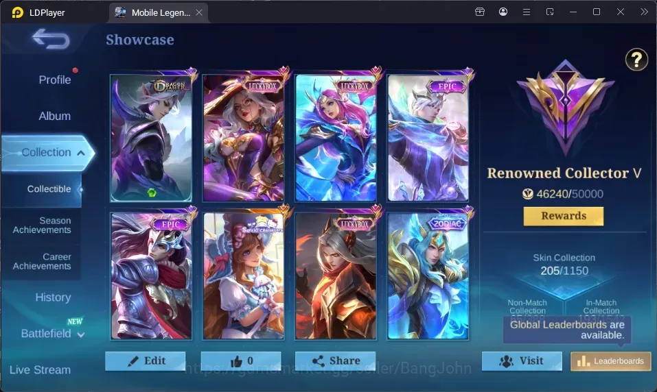 Mobile Legends: Bang Bang Accounts Others Global|205S|Renowned|Sanrio Floryn,LBX Alice,LBX Odette,LBX Leomord,Epic Nana,Epic 1