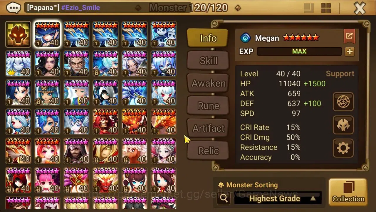 Summoners War: Sky Arena Accounts End-Game ASIA Lv 100|2 LD[Sukuna,Bella]|47 Total NB5[Ereshion,Fushiguro,Oliver,Etc]+139 10