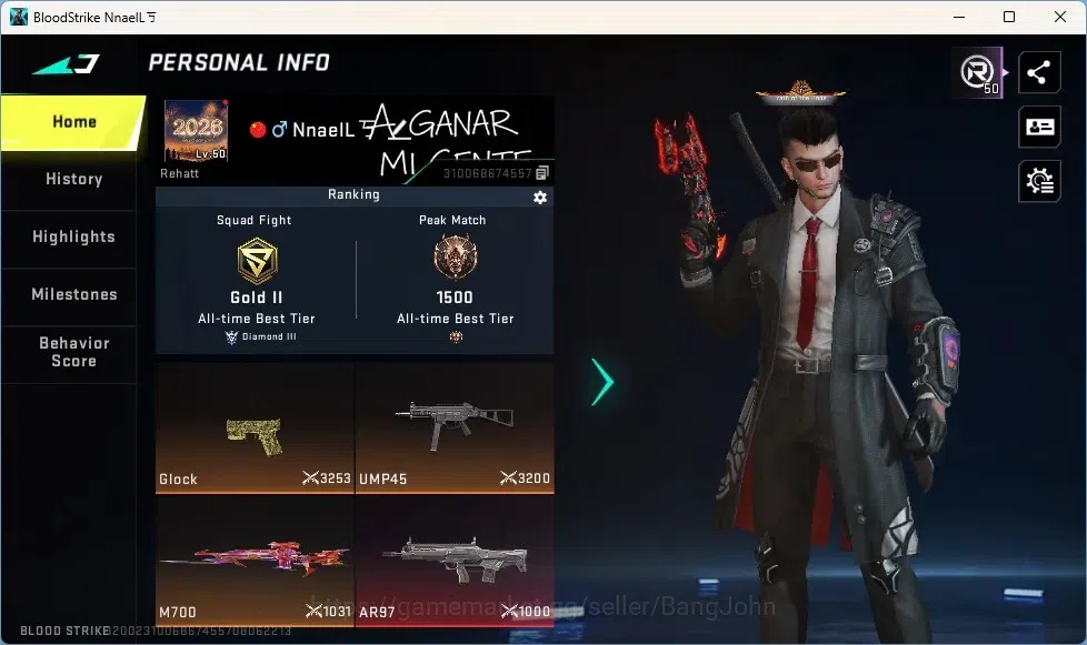 Blood Strike Accounts Collab Skin ASIA |1 Eternal: Desert Eagle|1 Eternal Striker:ZERO-Odashadow Lv.2|3 Collab Guns|1 Ultra 1