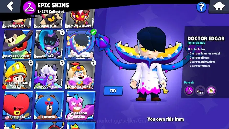 Brawl Stars Accounts 1003 Trophy|17 Brawlers 2 Max Lvl [Barley,Shelly]|10 Skins|1 Legend Skins [Paper Cordelius] 1 Epic|CN 9