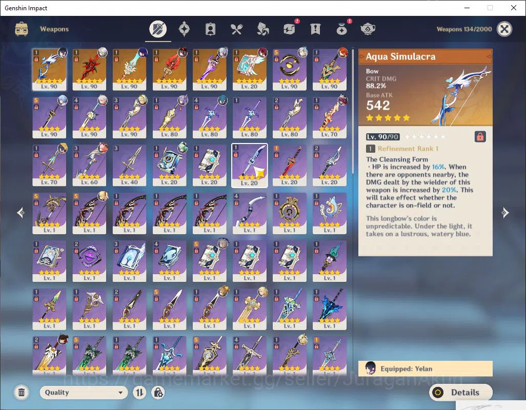 Genshin Impact Accounts ASIA|AR57|10 Limited +6(5*Weapon)(Yelan,Hu tao,Arl image 3