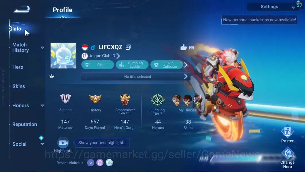 Honor of Kings Accounts Hero 44 Skin 38|2 Legend Lam & Lady Sun,Grandmaste image 2