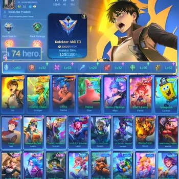 Mobile Legends: Bang Bang Accounts Rare Skin HERO 74 SKIN 123 | EMBLEM GOOD | EREN YIN | PRIMER GRENGER| PETRIK GLOO