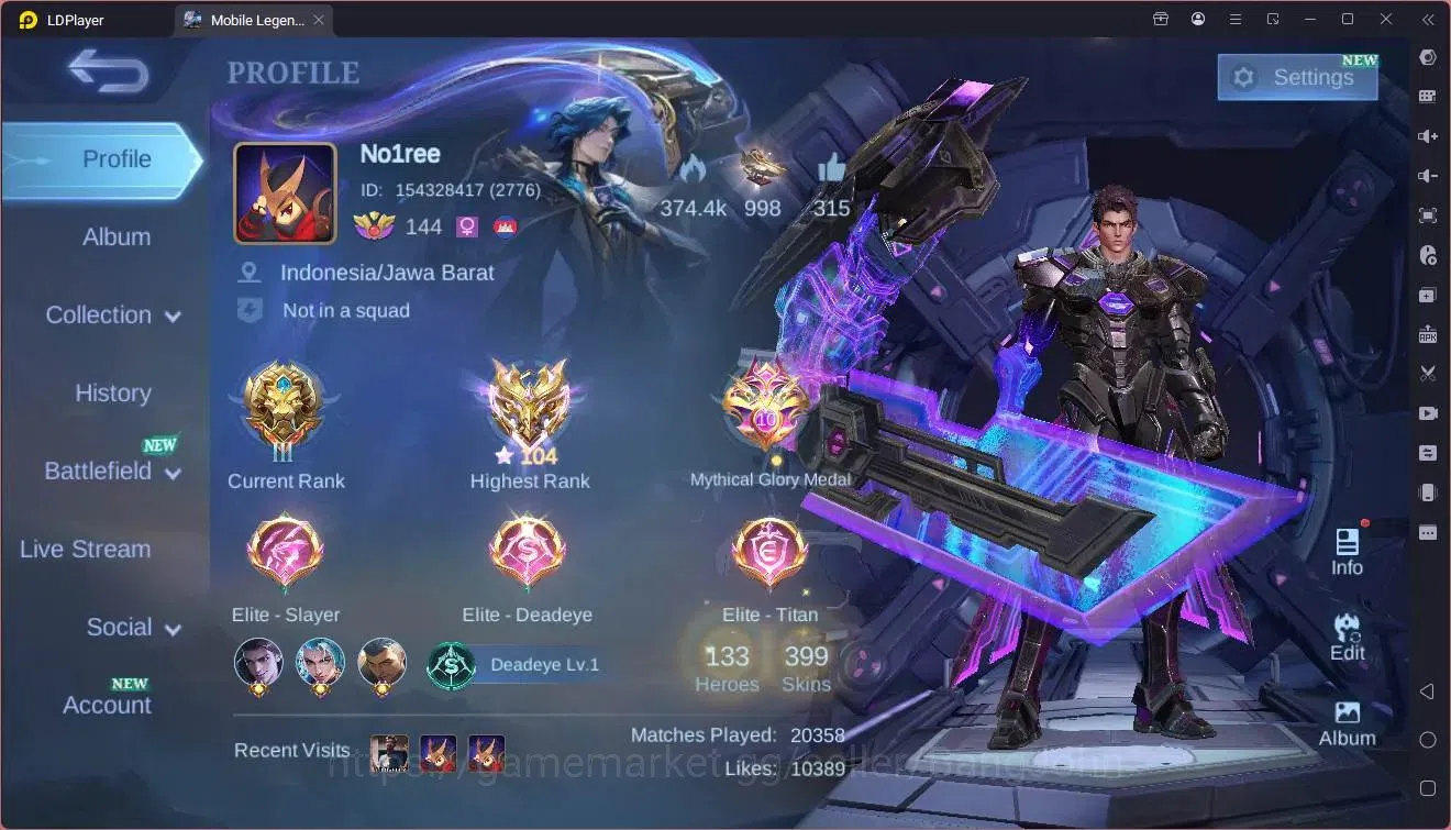 Mobile Legends: Bang Bang Accounts Collector Global |Hero 133|Skin 399|Exalted|Legend Alucard|Prime YZ,Claude,Granger|CC 1
