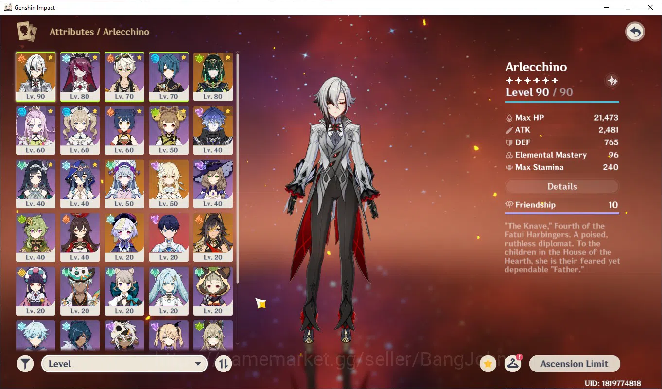 Genshin Impact Accounts ASIA | AR 54, arlechino, rossaria, bennet, xingqiu image 2