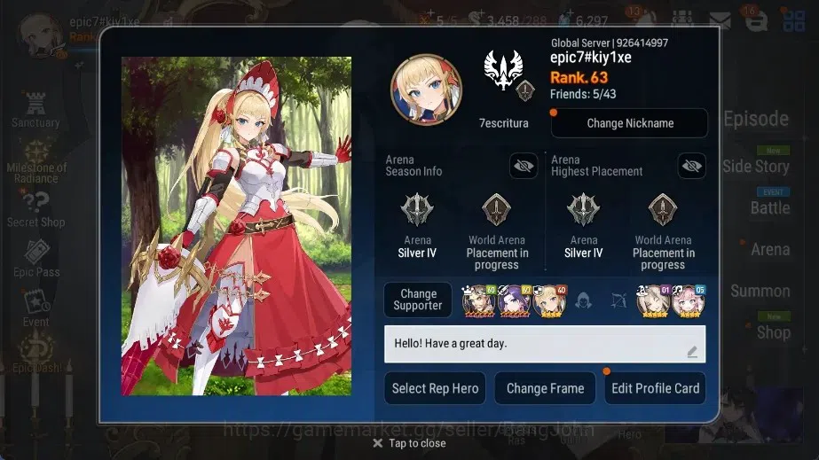 Epic Seven Accounts Mid-Tier Global Unverif | 9 ML(Harsetti,TR Elvira,SN Yulha,Etc.)|SS 6.2K|Stigma 107K|Gold 58M |Log 1