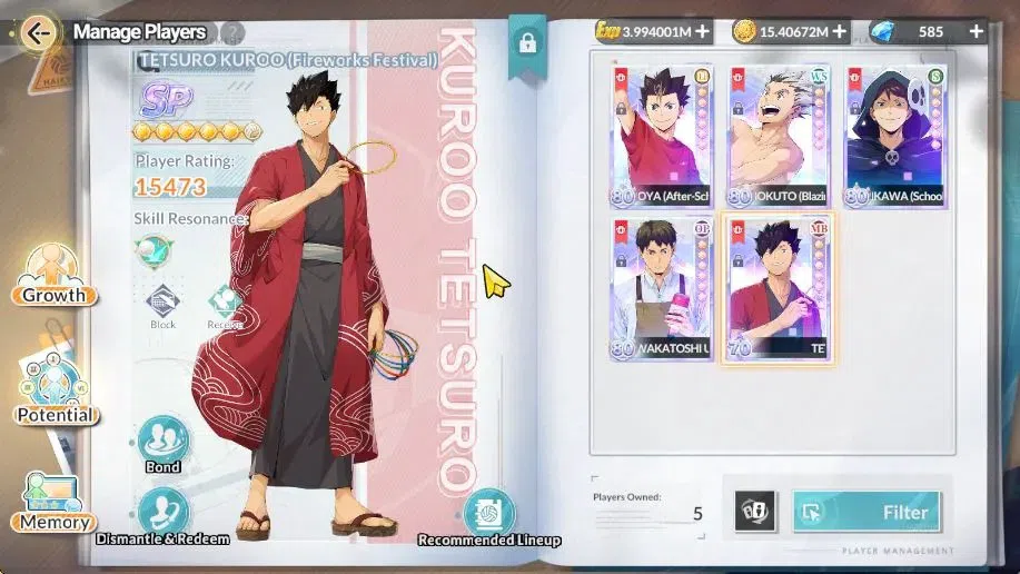 HAIKYU!! FLY HIGH Accounts SEA Lvl 59|5 SP [(Bokuto+Memo,Kuroo,Ushijima,Oikaw image 1