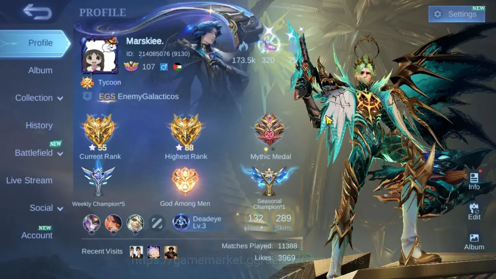 Mobile Legends: Bang Bang Accounts Hero 132|Skin 289|High Glory 88|Prime Granger,Sanr image 2
