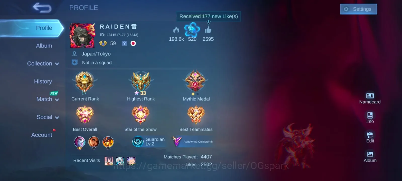 Mobile Legends: Bang Bang Accounts Collector Global | Renowned 3| AOT yin | Exorcist Granger & Prime Claude | kof karina 1